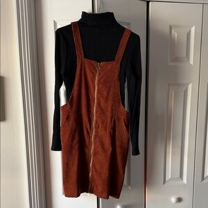 SHEIN Rust Corduroy Mini Dress with Black Turtleneck